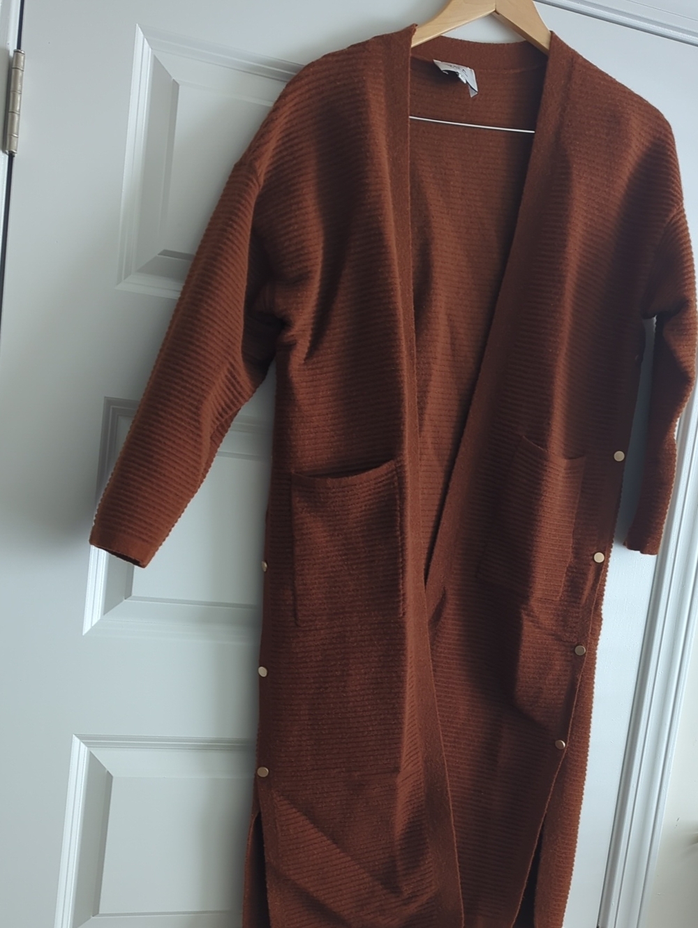 J.O.A. Long Open-Front Cardigan Coatigan in Burnt Brown P2P 24 L40